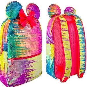 Disney Park Minnie Mouse 'Neon' Rainbow Sequined Backpack